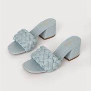 Qupid Women's Chunky Woven Heel Slip-On Sandals